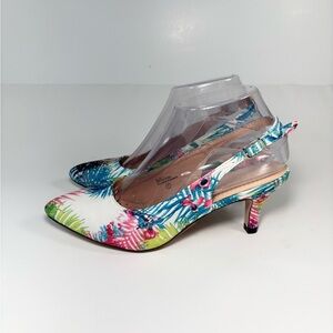 Chase & Chloe Multicolor Tropical Kitten Heel Slingback‎ Pumps Pointed Toe 7